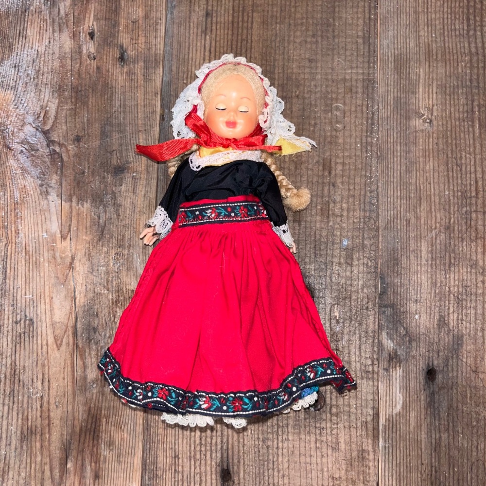 Danish Dolls National Costume Vendelbo Denmark Souvenir Doll 7.5" Vintage